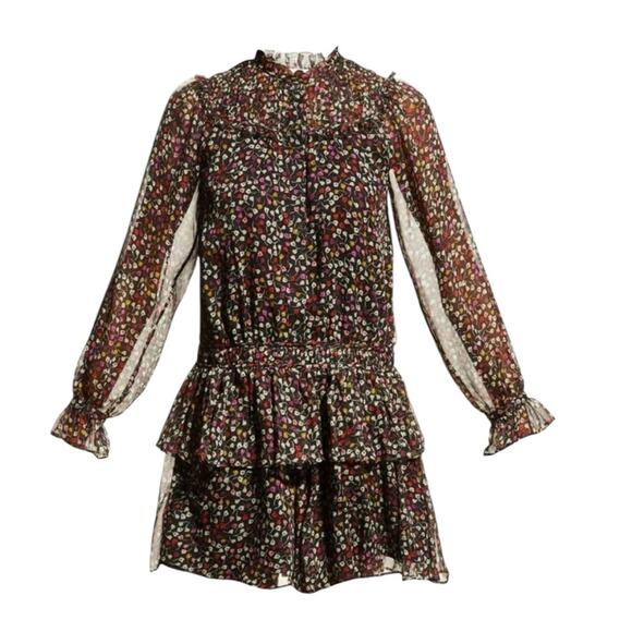 ^NWOT Joie Elsverre Silk Ruffled Mini Dress in Caviar Multi– Sz 8 - Picture 1 of 10